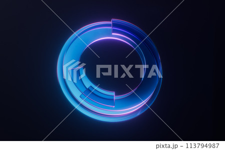 Dark gem glass with neon light effects, 3d rendering. 113794987
