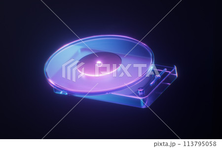 Record player with dark neon light effect, 3d rendering. Record player with dark neon light effect, 3d rendering. 113795058