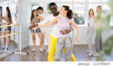 Couple adult woman and man dancing waltz 113795647