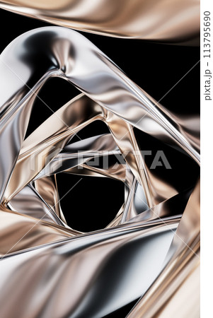 Metallic golden curve geometry background, 3d rendering. 113795690
