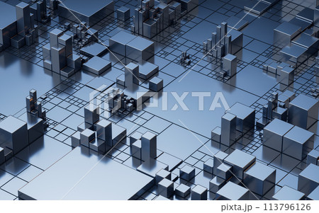 Metallic cube circuit board, 3d rendering. 113796126
