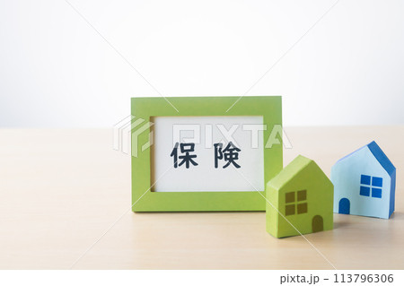 カラフルな家と保険のフレーム カラフルな家と保険のフレーム 113796306