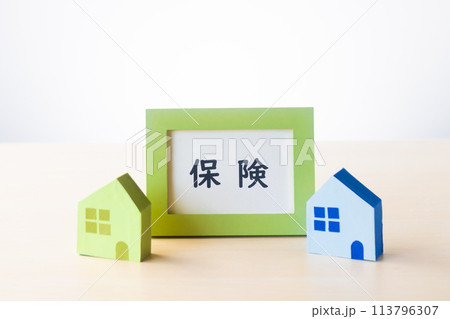カラフルな家と保険のフレーム 113796307
