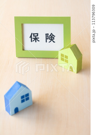 カラフルな家と保険のフレーム カラフルな家と保険のフレーム 113796309