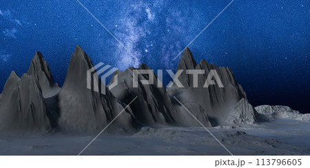 Mountains landform outdoors at night, 3d rendering. 113796605