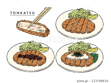 とんかつバリエーションペン画カラー 113796610