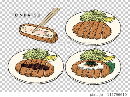 とんかつバリエーションペン画カラー 113796610