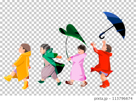 孩子們即使在雨中也很高興 孩子們即使在雨中也很高興 113796674