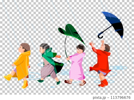 孩子們即使在雨中也很高興 113796676