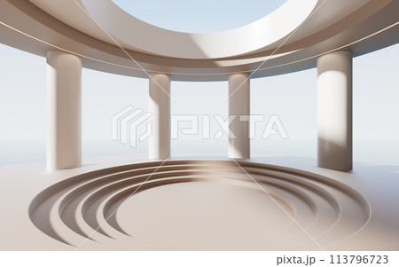 Round room with creative geometries, 3d rendering. 113796723
