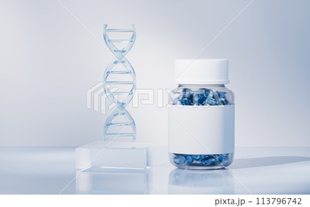 Medicine and DNA with biology concept, 3d rendering. 113796742