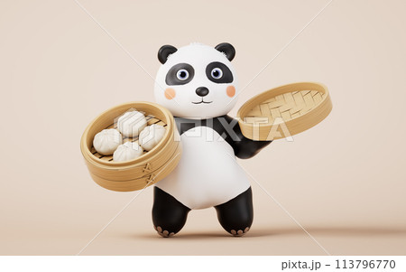 Cartoon panda and Chinese food baozi, 3d...のイラスト素材 [113796770] - PIXTA