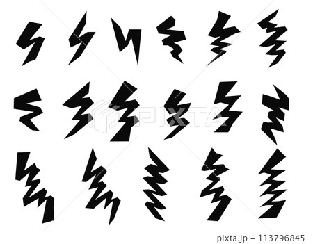 雷、稲妻の素材イラストセット 雷、稲妻の素材イラストセット 113796845