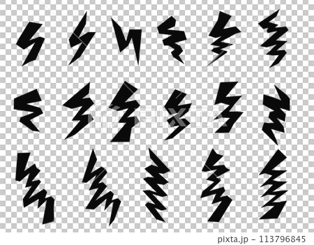 雷、稲妻の素材イラストセット 雷、稲妻の素材イラストセット 113796845