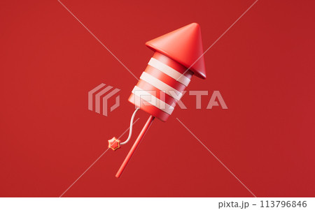 Decorative paper fireworks rocket, 3d rendering. Decorative paper fireworks rocket, 3d rendering. 113796846
