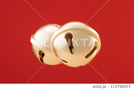 Golden round bells, 3d rendering. Golden round bells, 3d rendering. 113796855