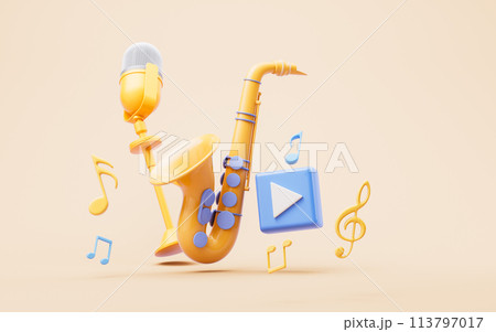 Music instruments with cartoon style, 3d rendering. 113797017