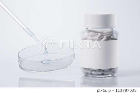 Medical pill bottle with health care concept, 3d rendering. 113797035