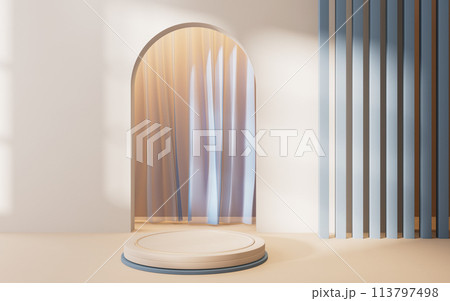 Empty room with product stage, 3d rendering. Empty room with product stage, 3d rendering. 113797498
