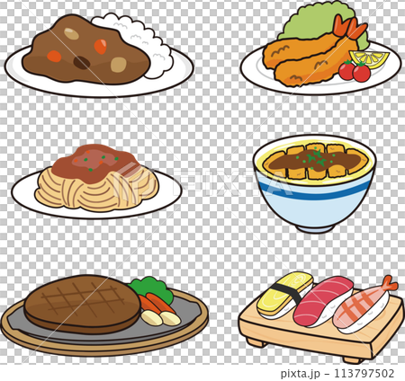 Flat food illustration set Flat food illustration set 113797502