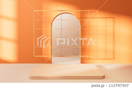 Empty room with product stage, 3d rendering. 113797507