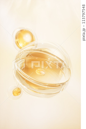 Chemical glassware with golden liquid, 3d rendering. Chemical glassware with golden liquid, 3d rendering. 113797548