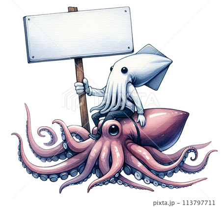 A white sign sitting on a giant squid A white sign sitting on a giant squid 113797711