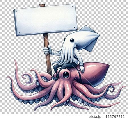 A white sign sitting on a giant squid A white sign sitting on a giant squid 113797711