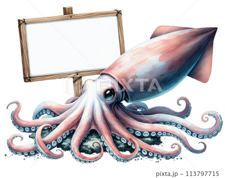 A white sign sitting on a giant squid 113797715