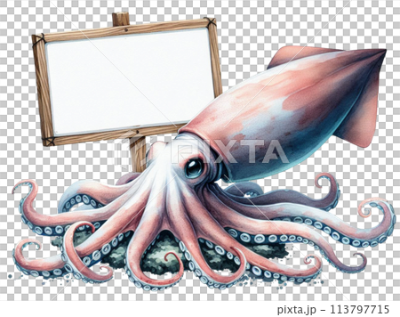 A white sign sitting on a giant squid 113797715