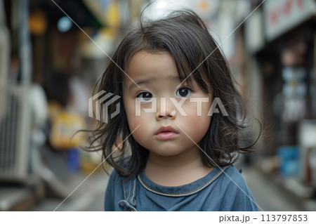 見つめる貧しい小さな女の子 113797853