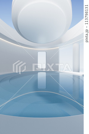 Empty room with water surface, 3d rendering. Empty room with water surface, 3d rendering. 113798131