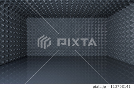 Dark room with triangle sound-absorbing cotton, 3d rendering. Dark room with triangle sound-absorbing cotton, 3d rendering. 113798141