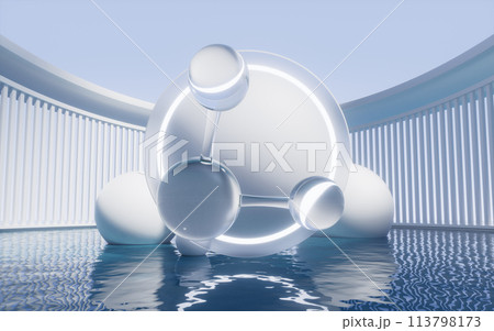 Molecule with water surface, 3d rendering. Molecule with water surface, 3d rendering. 113798173