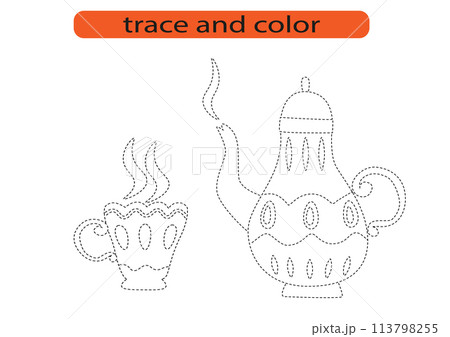 Handwriting practice for kids. Draw lines for kids. Trace and color, coloring. Vector EPS10 Handwriting practice for kids. Draw lines for kids. Trace and color, coloring. Vector EPS10 113798255