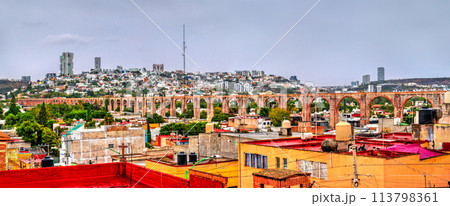 Panorama of Queretaro with its aqueduct. UNESCO world heritage in Mexico 113798361