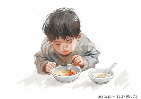 貧しいご飯を食べる子供 貧しいご飯を食べる子供 113798373