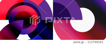 Colorful red, purple, and blue circles on white background Colorful red, purple, and blue circles on white background 113798561