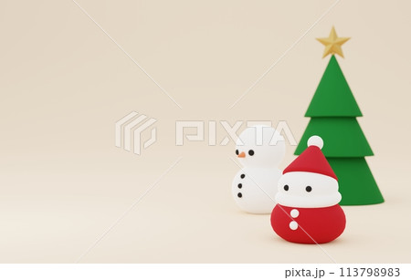 3D素材_クリスマスツリー_サンタ_雪だるま 3D素材_クリスマスツリー_サンタ_雪だるま 113798983