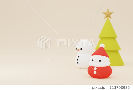 3D素材_クリスマスツリー_サンタ_雪だるま 3D素材_クリスマスツリー_サンタ_雪だるま 113798986