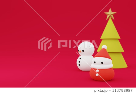 3D素材_クリスマスツリー_サンタ_雪だるま 3D素材_クリスマスツリー_サンタ_雪だるま 113798987
