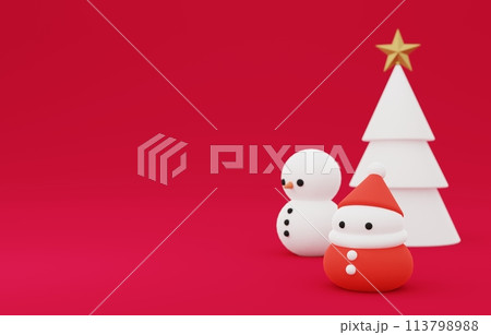 3D素材_クリスマスツリー_サンタ_雪だるま 3D素材_クリスマスツリー_サンタ_雪だるま 113798988