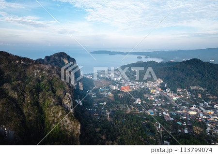 Aerial view of the city and mountains of Ao Nang, Krabi. 113799074