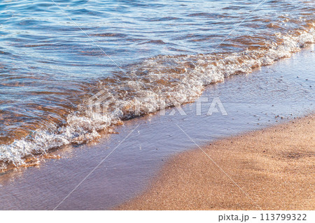 Soft wave of the sea on the sandy beach. Soft wave of the sea on the sandy beach. 113799322