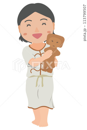 土偶を抱きかかえる縄文時代の女性 土偶を抱きかかえる縄文時代の女性 113799507