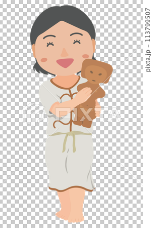 土偶を抱きかかえる縄文時代の女性 土偶を抱きかかえる縄文時代の女性 113799507