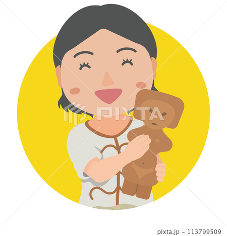 土偶を抱きかかえる縄文時代の女性 土偶を抱きかかえる縄文時代の女性 113799509