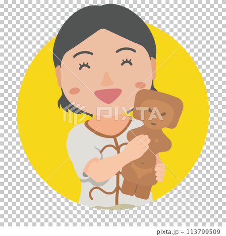 土偶を抱きかかえる縄文時代の女性 土偶を抱きかかえる縄文時代の女性 113799509