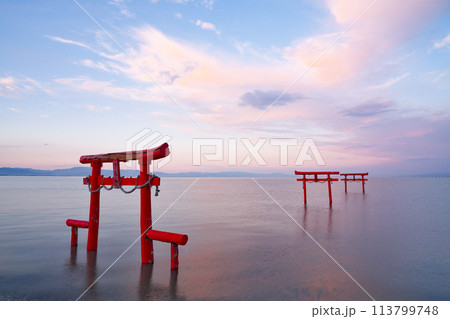 【大魚神社の海中鳥居 (夕刻)】 佐賀県藤津郡太良町多良 113799748