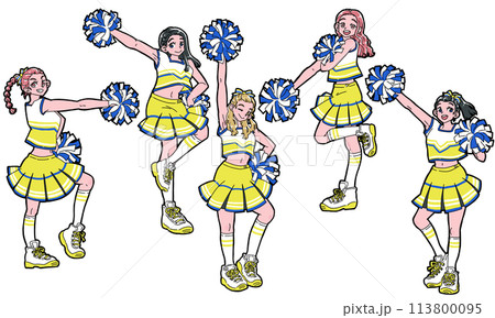 笑顔でポーズをとるチアガールのセット 113800095